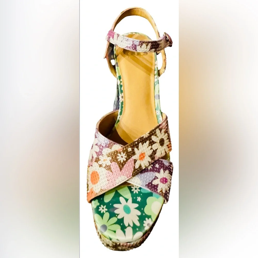 NWOT Gianni Bini platform sandals sz 7M block heel party 60s retro hippy disco - Picture 3 of 9